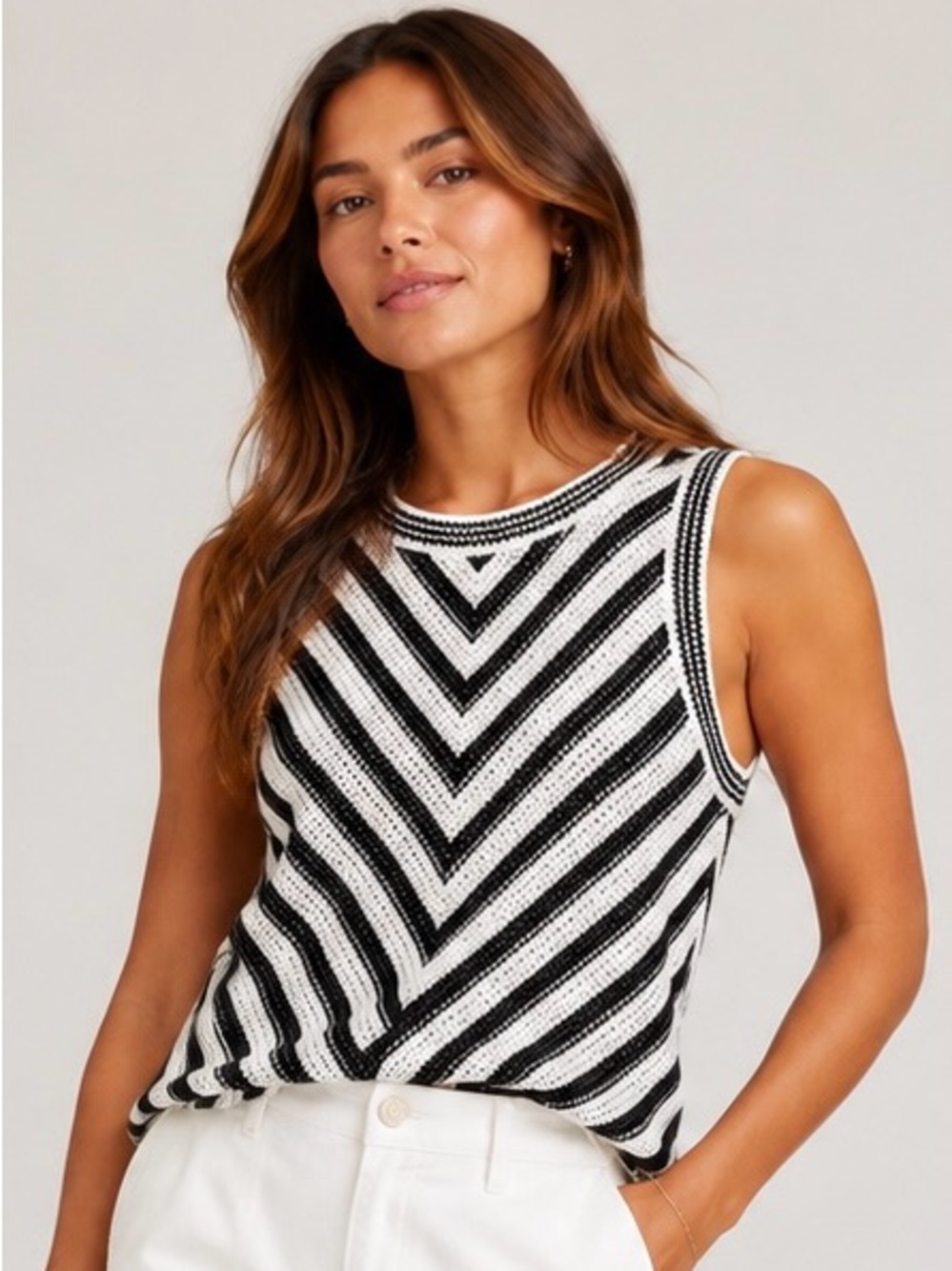 NWT LOFT Chevron Black and White Tank Top